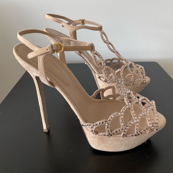 Sergio Rossi Suede and Crystal T Strap Heels Size 39 - Picture 4 of 11